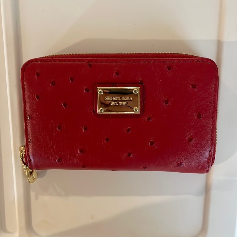 Michael Kors Essential Zip Wallet Red Ostrich Print